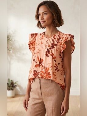 Marie Oliver Top Blouse Floral 100%Cotton